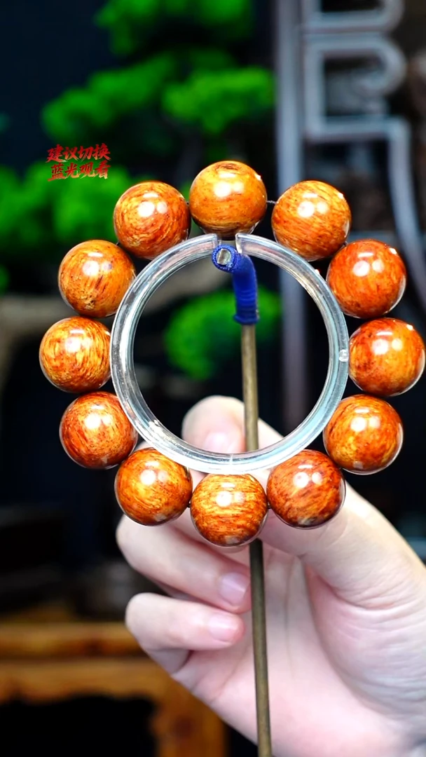 木本降真香红降花梨公2.0黄油玉化手串61g