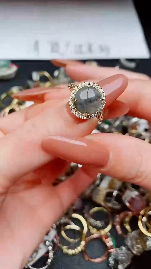 银S925镶嵌戒指翡翠...