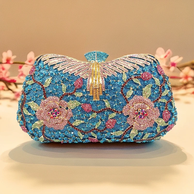 法系蓝涵《魅惑巴黎》轻奢蓝彩缕空宝石镶钻时尚古风名媛宴会百搭