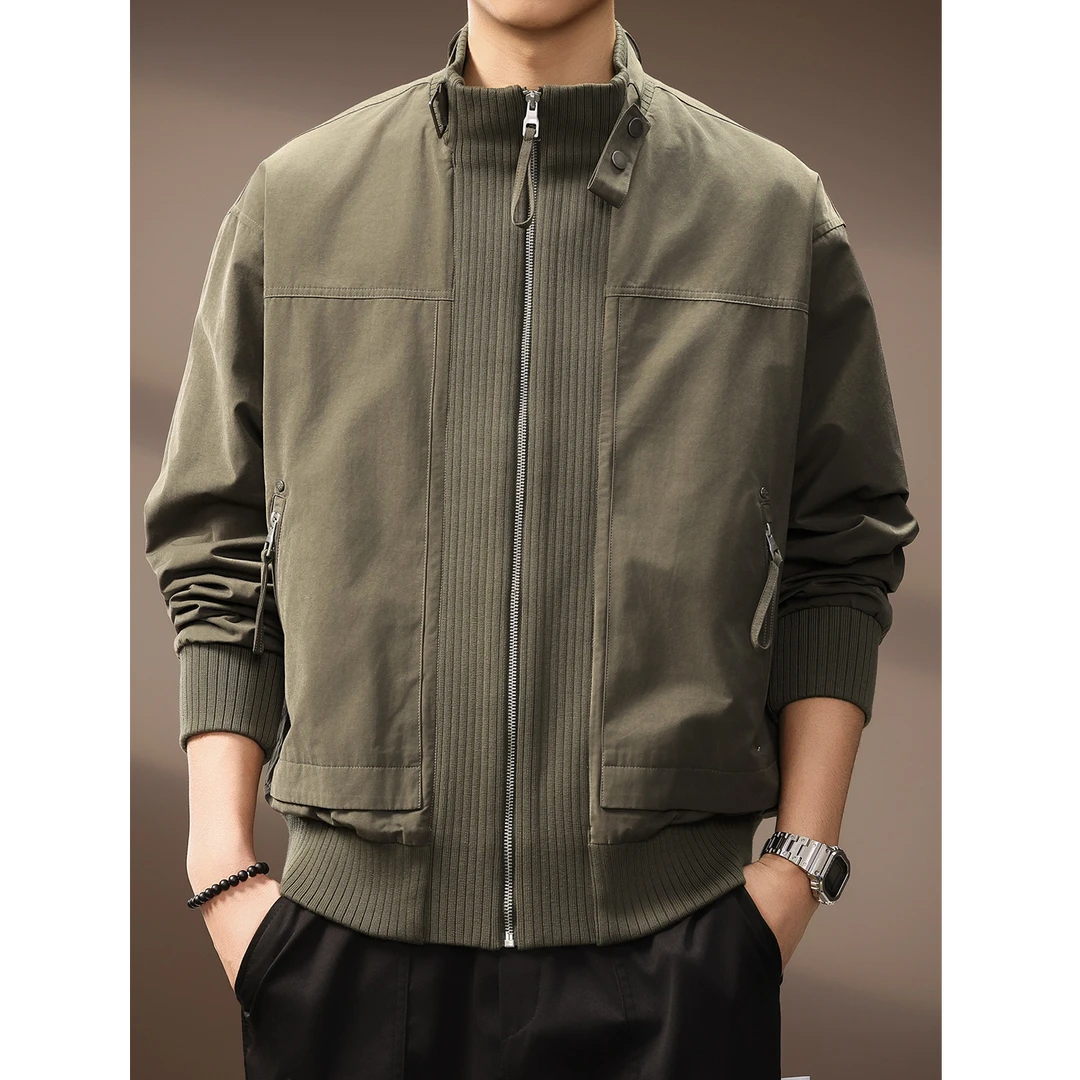 怀勤桑顿美式硬汉风潮流立领工装夹克男秋季简约宽松飞行员外套男
