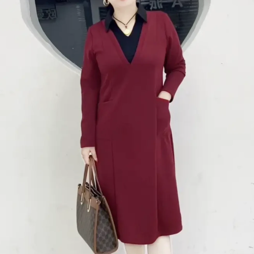 秋冬新款长袖连衣裙时尚气质显瘦修身遮肉中长款裙子洋气减龄女装