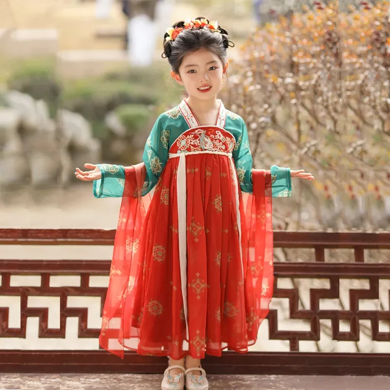 汉服女童秋季新款仙气古风唐装襦裙女童公主裙中国风超仙女童汉服