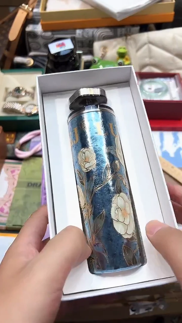 瓷片纯钛口红杯·蓝色山茶花·180ml..