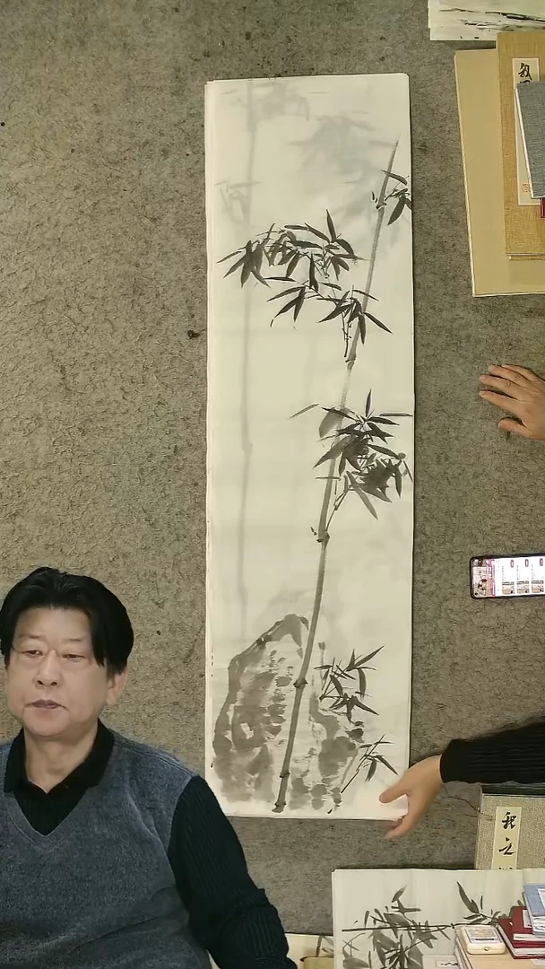 国画四尺对开  墨竹条屏 34*138cm