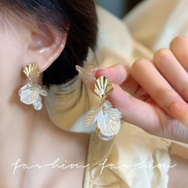 铜合金耳饰 【花·釉】925银白色花朵夸张耳环长款流苏耳饰独特耳坠