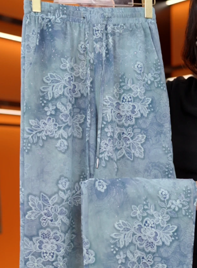 【3D烫花工艺】米兰2025新款高腰垂直冰丝凉感透气阔腿裤c018黛玲