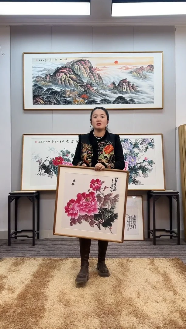 国画手绘牡丹62*62尺寸