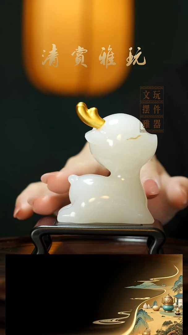 玉《鹿》手把件摆件