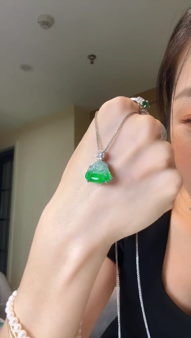 翡翠银S925镶嵌吊坠(不含链)天然翡翠吊坠