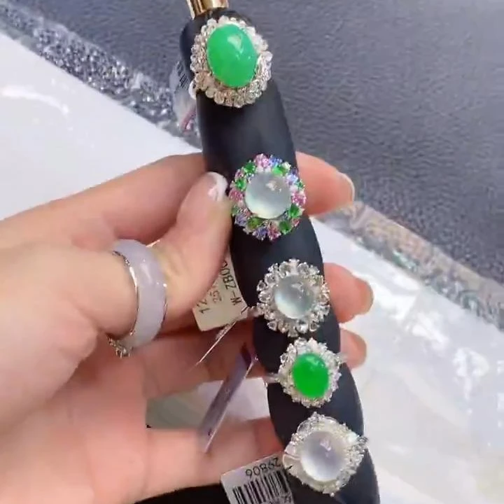 【云中意彩虹盘】18K金镶嵌翡翠戒指-多样性发货一件 -wxy+wyp