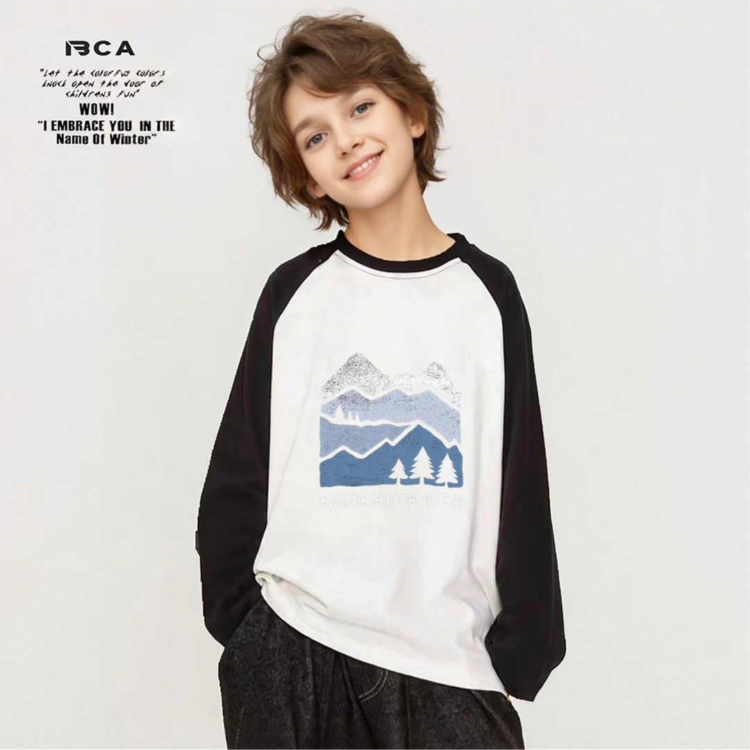 BCA【纯棉插肩袖打底衫】男童撞色长袖内搭T恤秋款中大圆领S-012