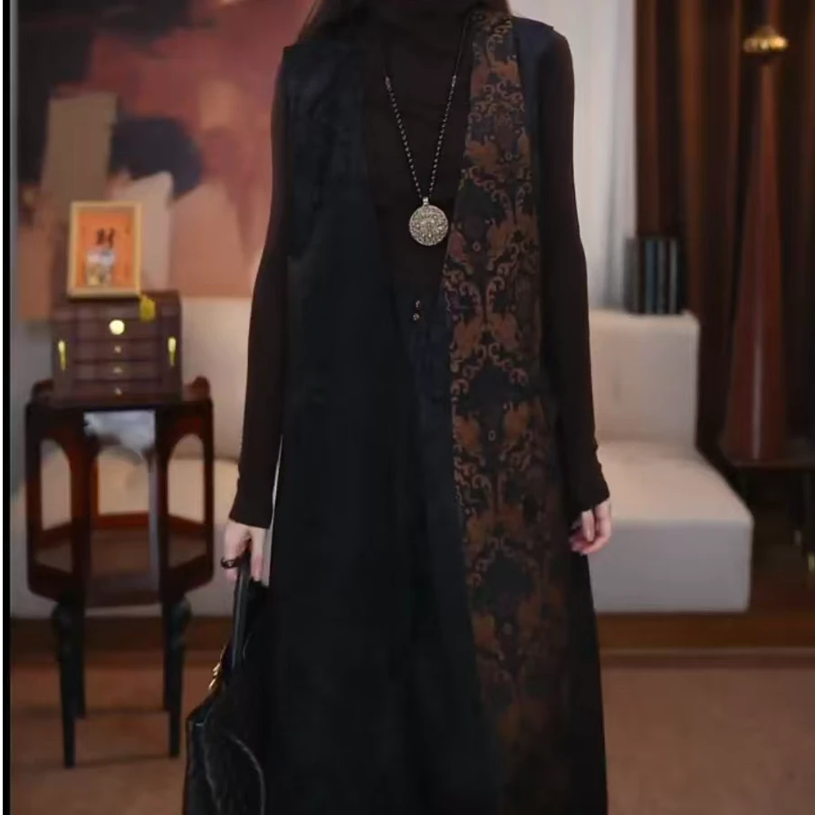 B【顾淮】宋锦新中式长款复古气质提花显瘦立提时尚减龄中长款马甲