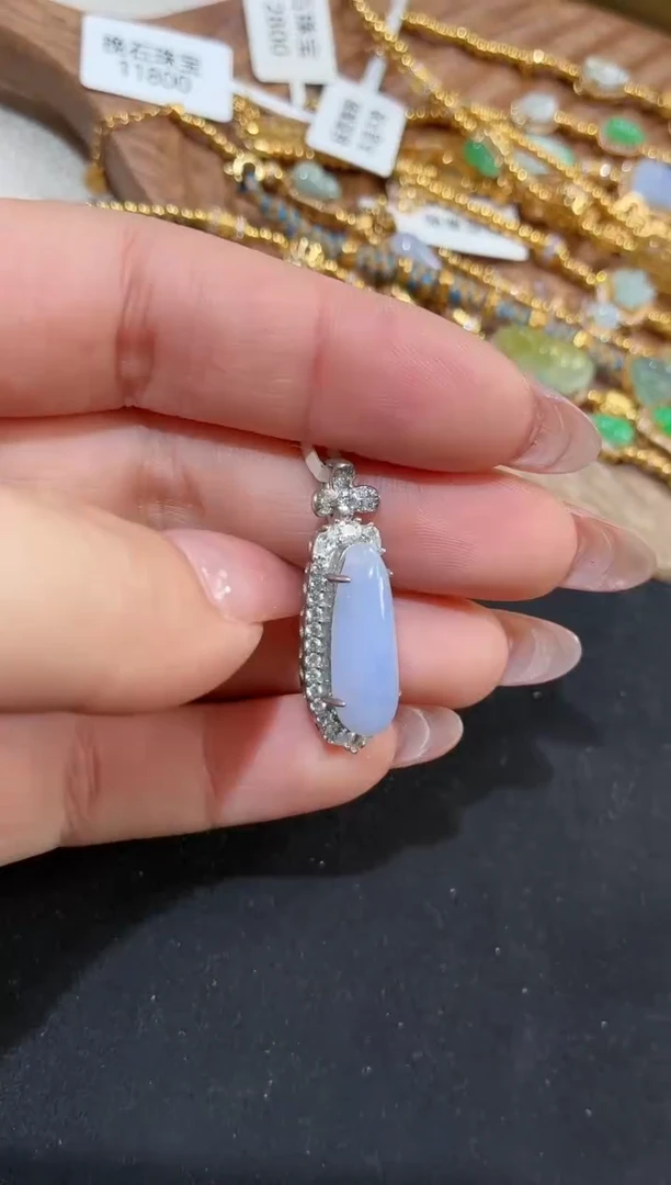 吊坠(不含链)银S925镶嵌翡翠福瓜