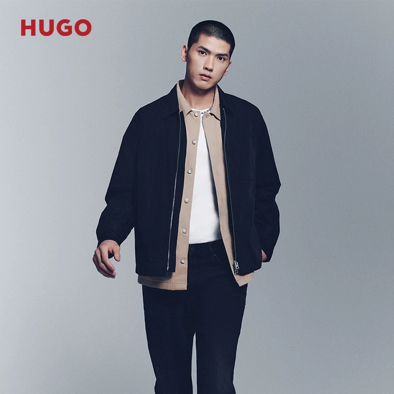 HUGO雨果男士25年秋季堆叠风饰边宽松版型衬衫夹克50545327