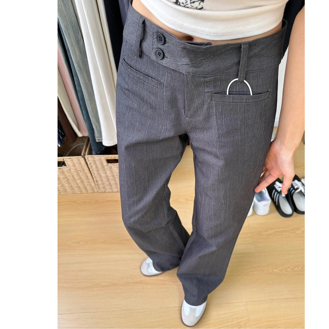 西装阔腿裤女秋季新款大码胖mm肌理感设计显瘦窄版美式微喇休闲裤