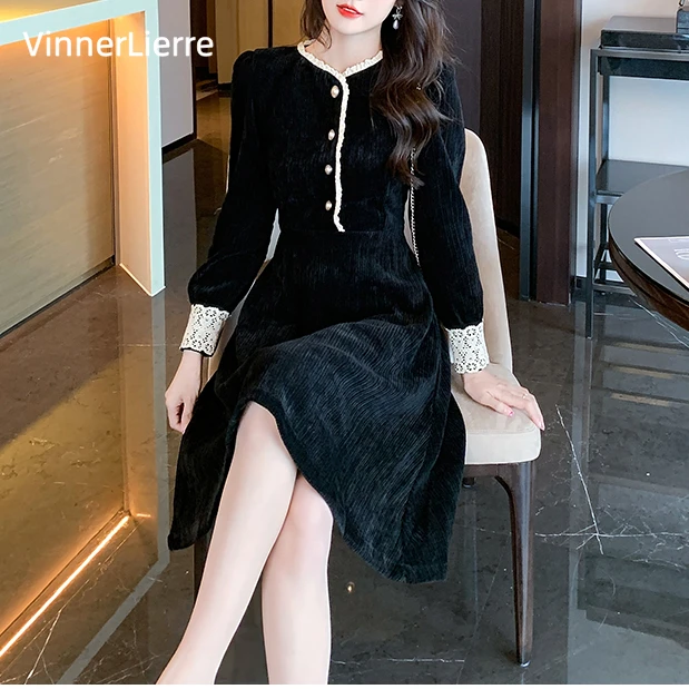 薇妮诺秋冬内搭连衣裙中长裙法式解构小黑裙女装拼接欧若风知性风