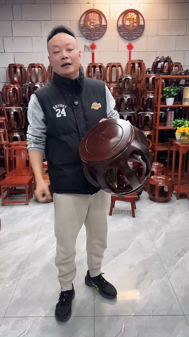 花梨木类坐具【微瑕】胡桃色小号鼓凳8号