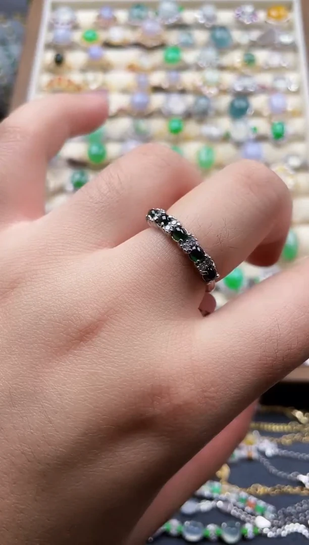 银S925镶嵌戒指翡翠1