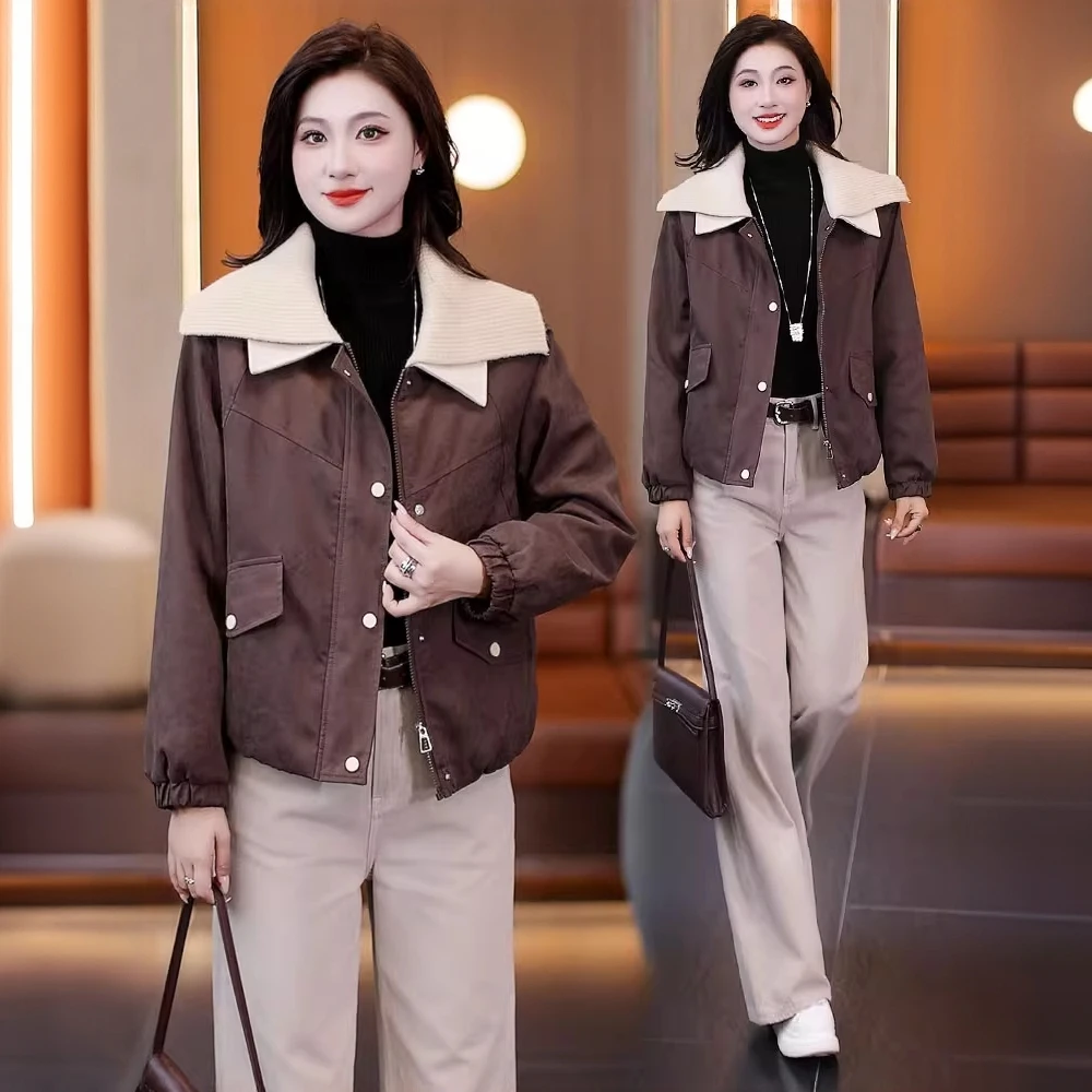 加棉加厚短外套女2025秋冬新款时髦洋气大翻领宽松显瘦保暖厚上衣