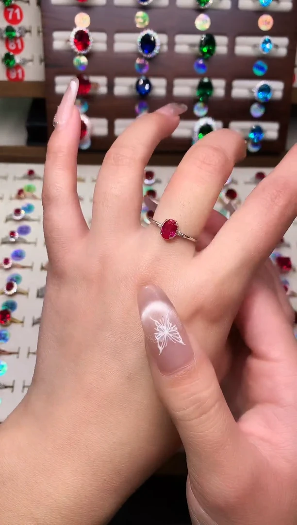 银S925镶嵌戒指红宝石5*7 银托