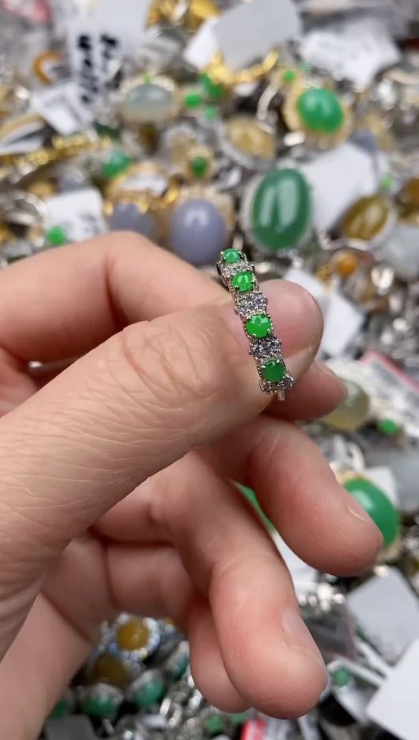 银S925镶嵌戒指翡翠444      5