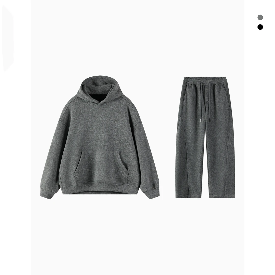 GCOOOP77『袋鼠卫衣』重磅男士百搭纯色叠穿加绒袋鼠连帽卫衣套装