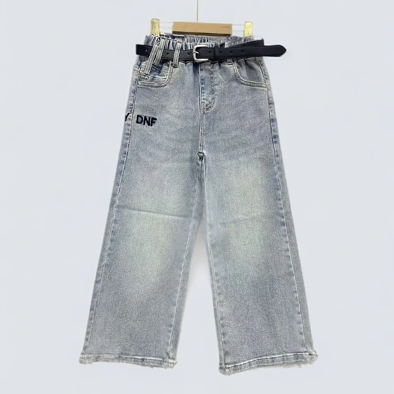 馨宸2063女中童春款喷白刺绣新款韩版牛仔阔腿裤时尚休闲百搭