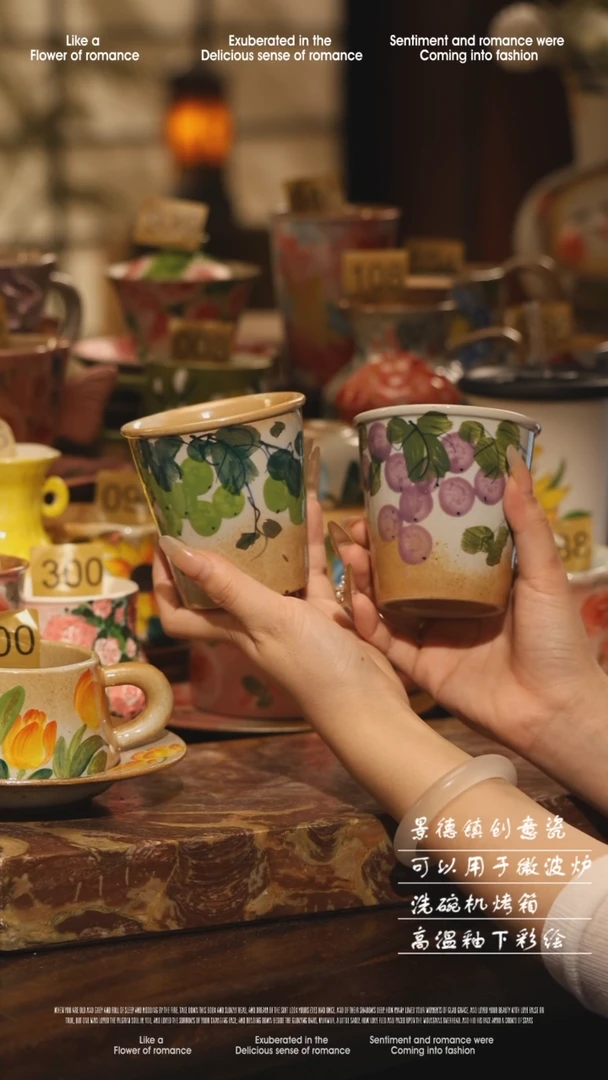 陶瓷一对景德镇高温手绘釉下彩设计师款式