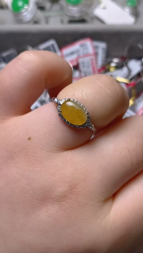 银S925镶嵌戒指翡翠白内无证书