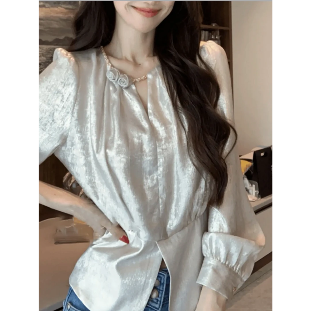 X法式轻奢气质长袖衬衫女春装新款设计感洋气减龄显瘦小衫上衣