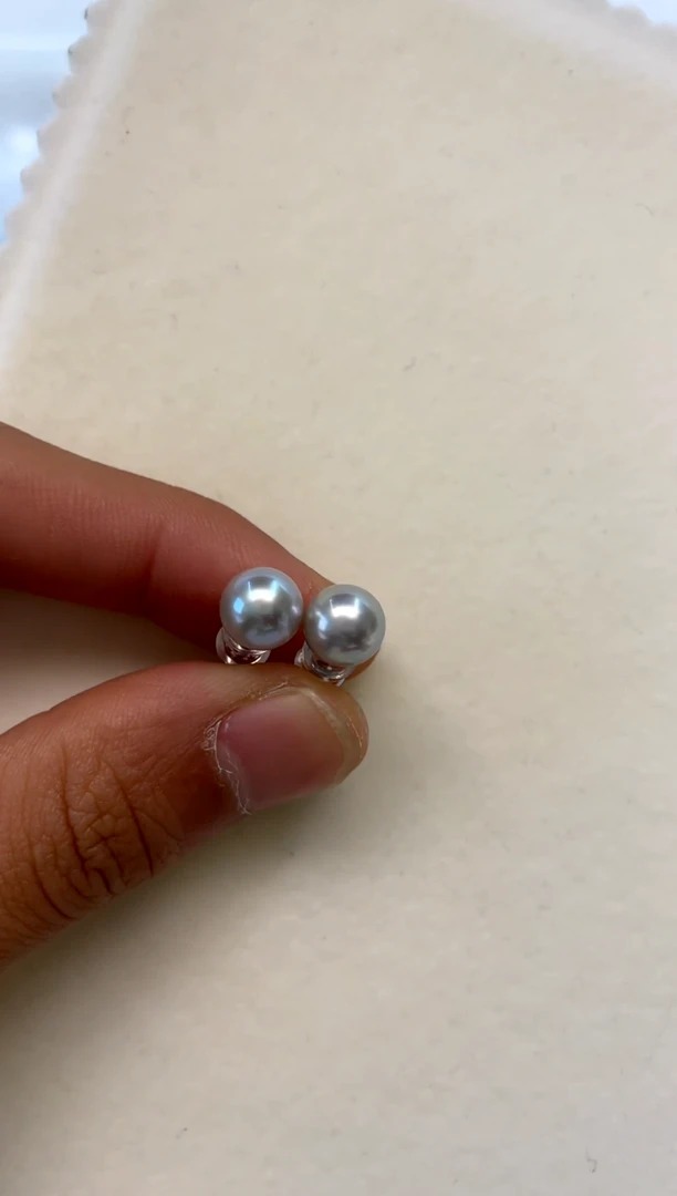 银S925镶嵌耳饰海水珍珠7.5-8