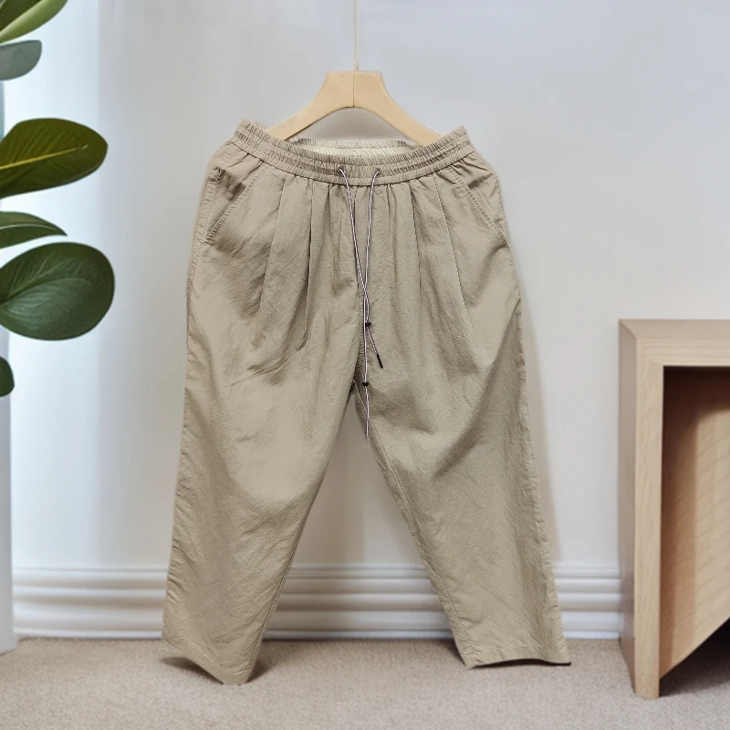 【莱塞尔+亚麻】春夏新款松紧腰男士裤子直筒休闲九分裤232381