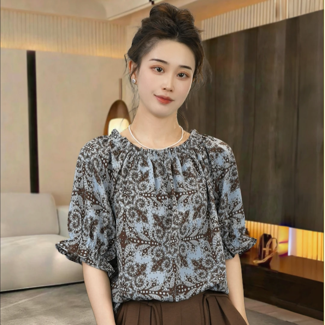 【范有名专属】夏季新款复古时尚气质碎花上衣