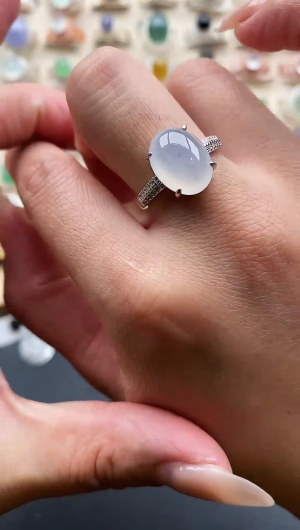 银S925镶嵌戒指翡翠缅甸天然A货翡翠1 7-4