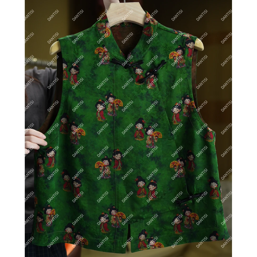 晚蘅《非遗美学》1643复古风中式盘扣立领印花显瘦上衣