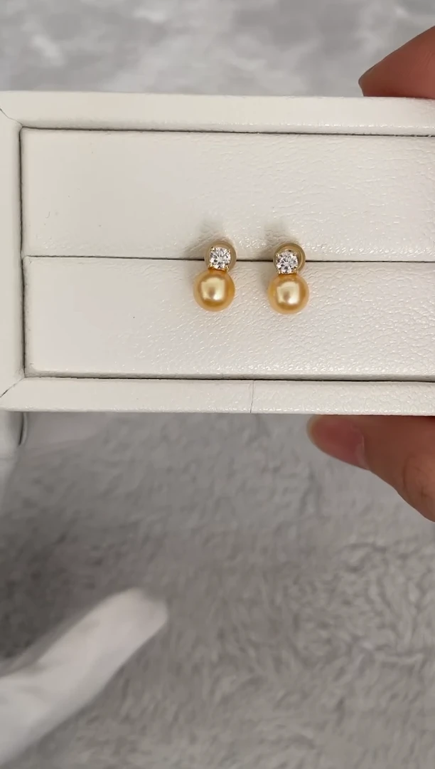 银S925镶嵌耳钉海水珍珠AK羽皇金戴妃7-7.5mm