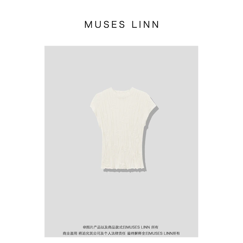 LINN【玫瑰系列-飞袖】春夏新款针织短上衣提花编织M25MS209