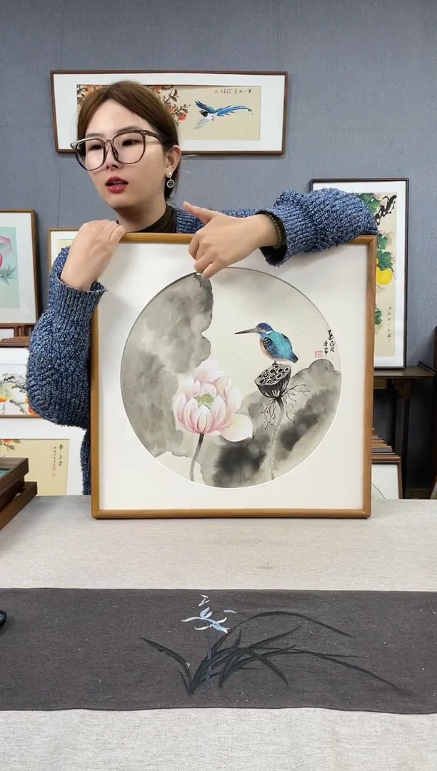 【闪购商品】国画手写手绘带框作品-52*52-唐小印