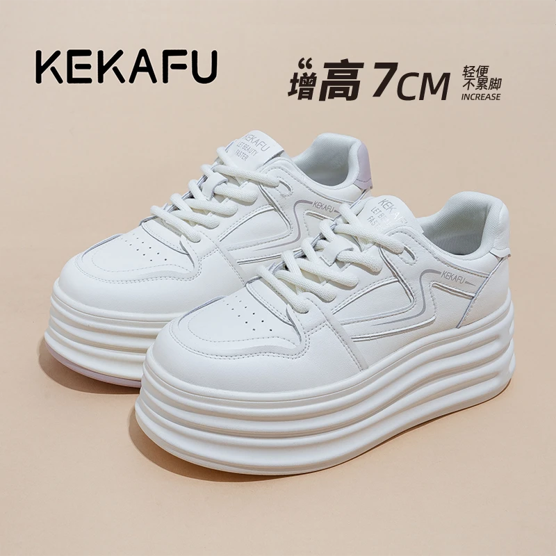 KEKAFU/珂卡芙【隐形增高7CM】百搭2025小白鞋新款ins时尚休闲女鞋