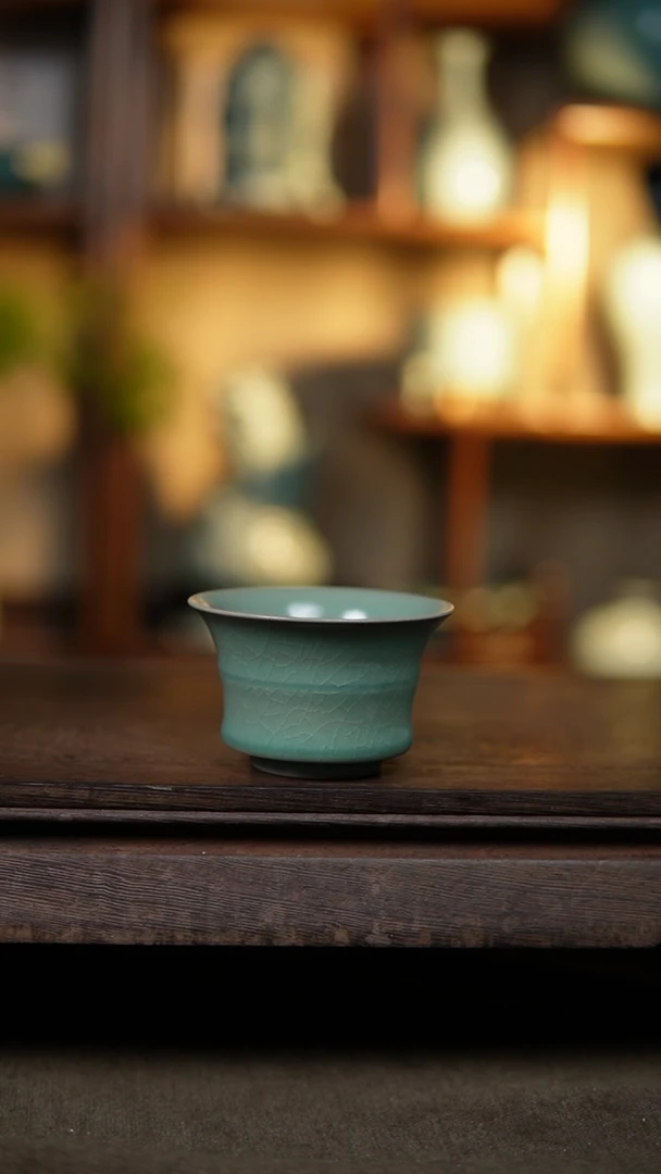 【闪购商品】杯仿古翡翠绿纯手工马蹄杯大瑕