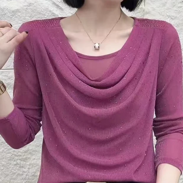 女春夏新款冰丝重工烫钻打底衫长袖上衣7715