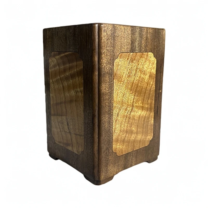 金丝楠木花纹木制笔筒手工复古创意雕刻茶道隔热方形