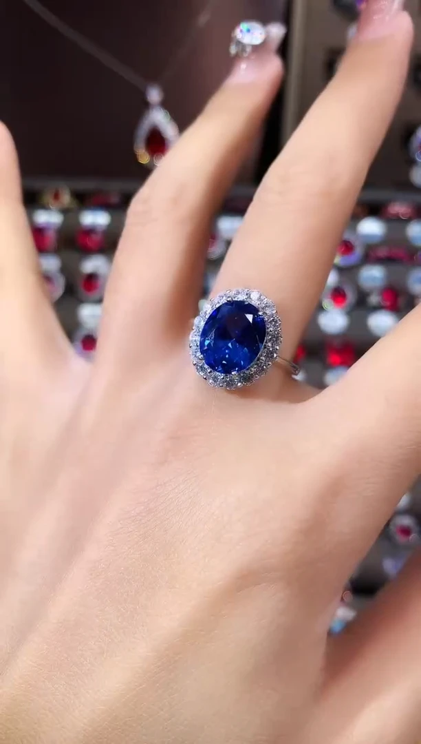 戒指蓝宝石银S925镶嵌911银色矢车菊