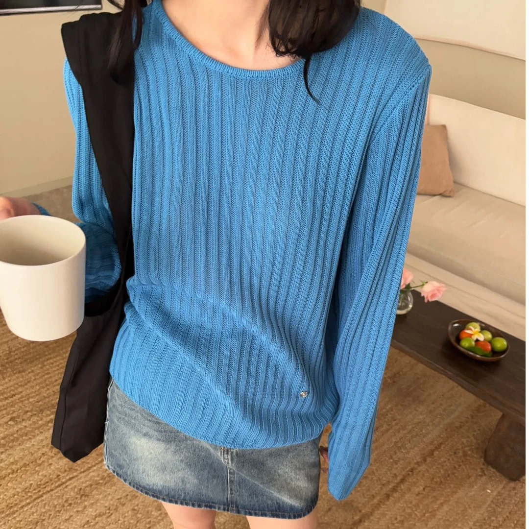 2025年早春新款坑条透视慵懒风毛衣宽松显瘦镂空长袖上衣罩衫女装