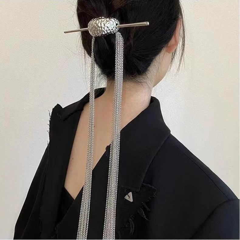 清冷个性长流苏发簪新中式马尾后脑勺簪子头饰夸张发钗百搭超仙