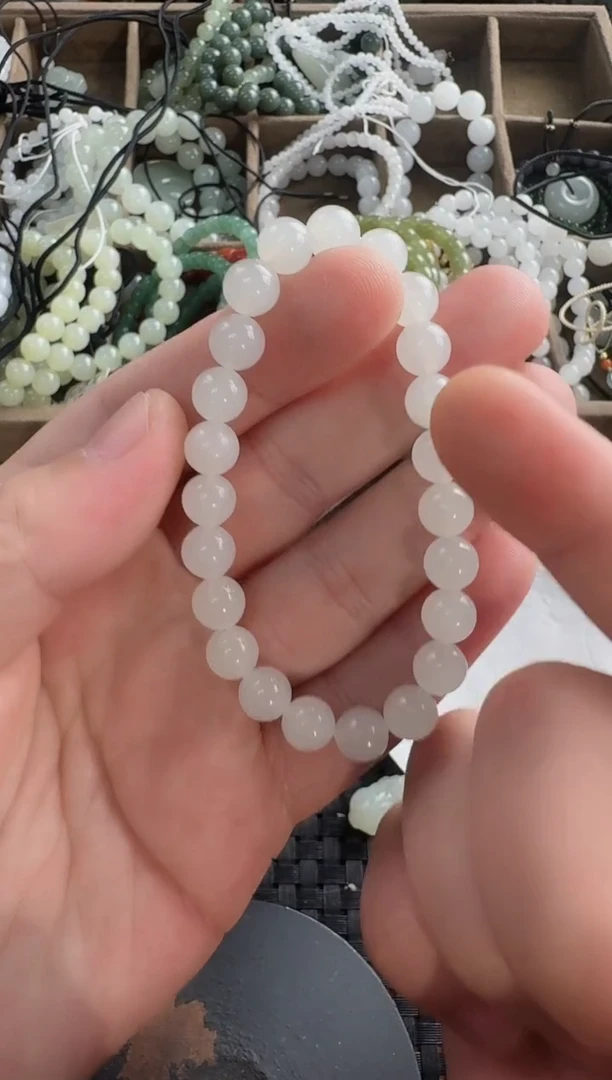 和田玉未镶嵌颈饰8mm白玉手串