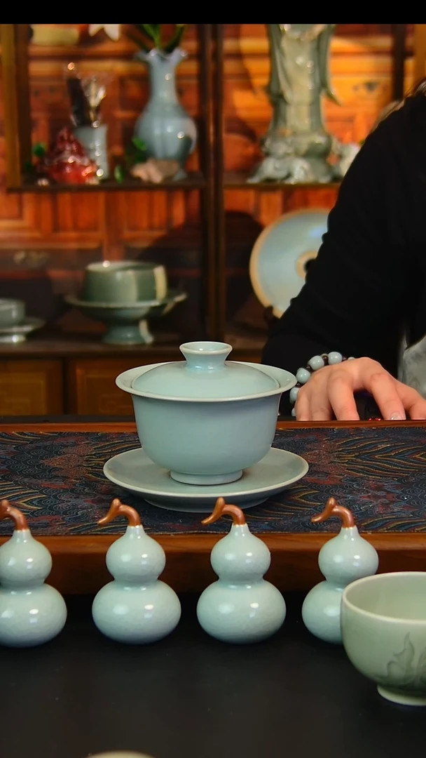 瓷片全手工仿古釉元宝盖碗