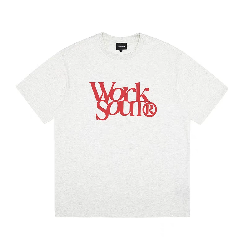 WORK 胸前红色字体印花T恤