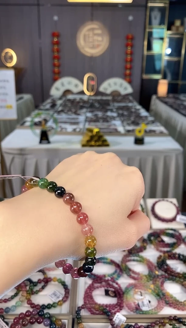 未镶嵌老矿碧玺色标彩虹单圈手串7mm+碧玺dan多样性发货一条