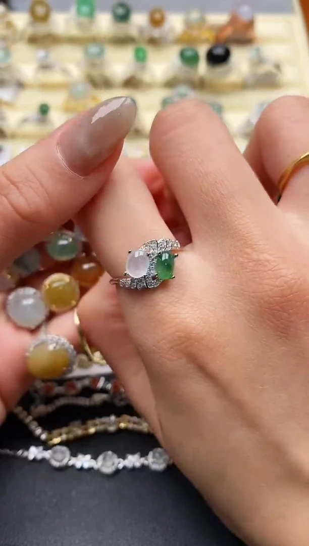 【闪购商品】翡翠戒指银S925镶嵌缅甸翡翠3   4+10